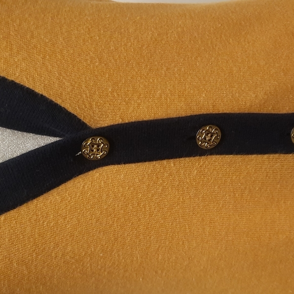 Outback Red Button Front Cardigan in Gold with Navy Trim, Size XS - Picture 4 of 5
